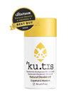 Kutis natural deodorant with a gold cap and 'Best Buy' award badge on a white background