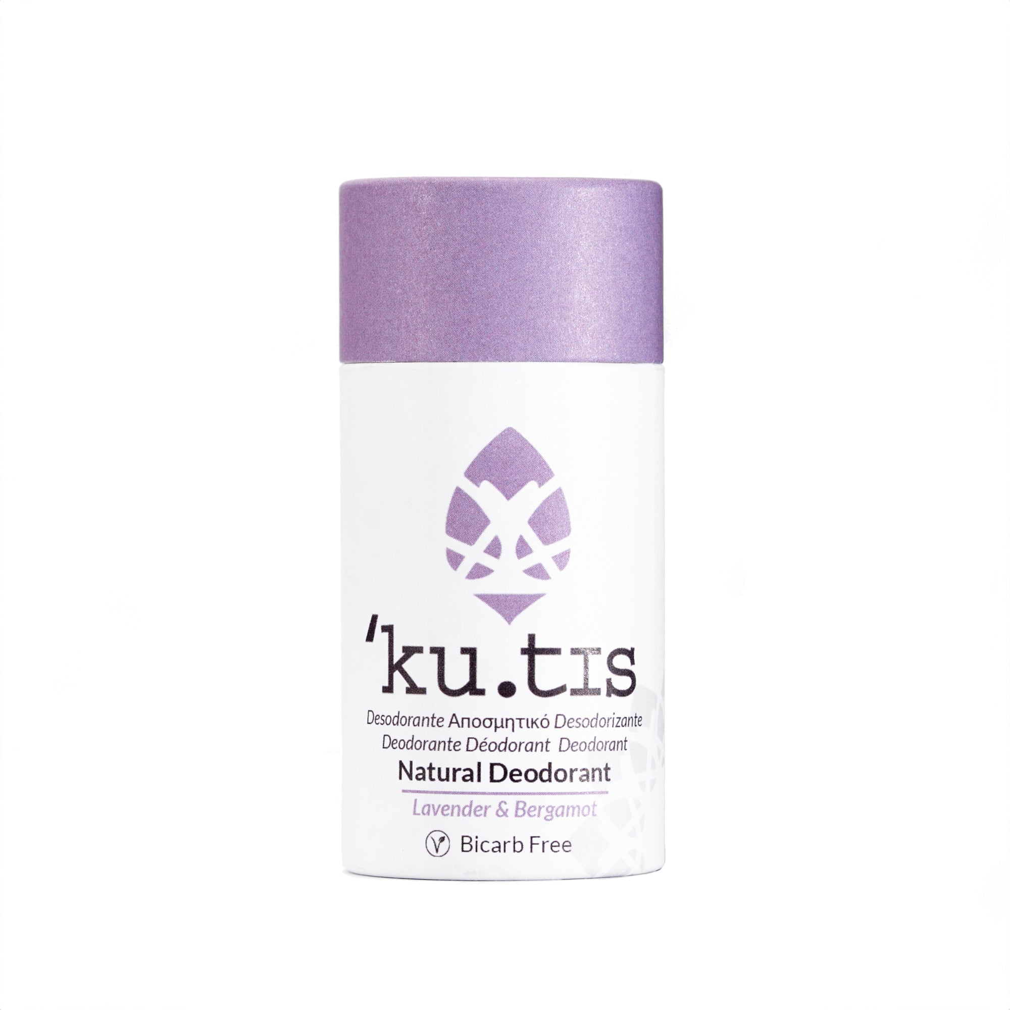 'kutis' natural deodorant with purple cap on a white background