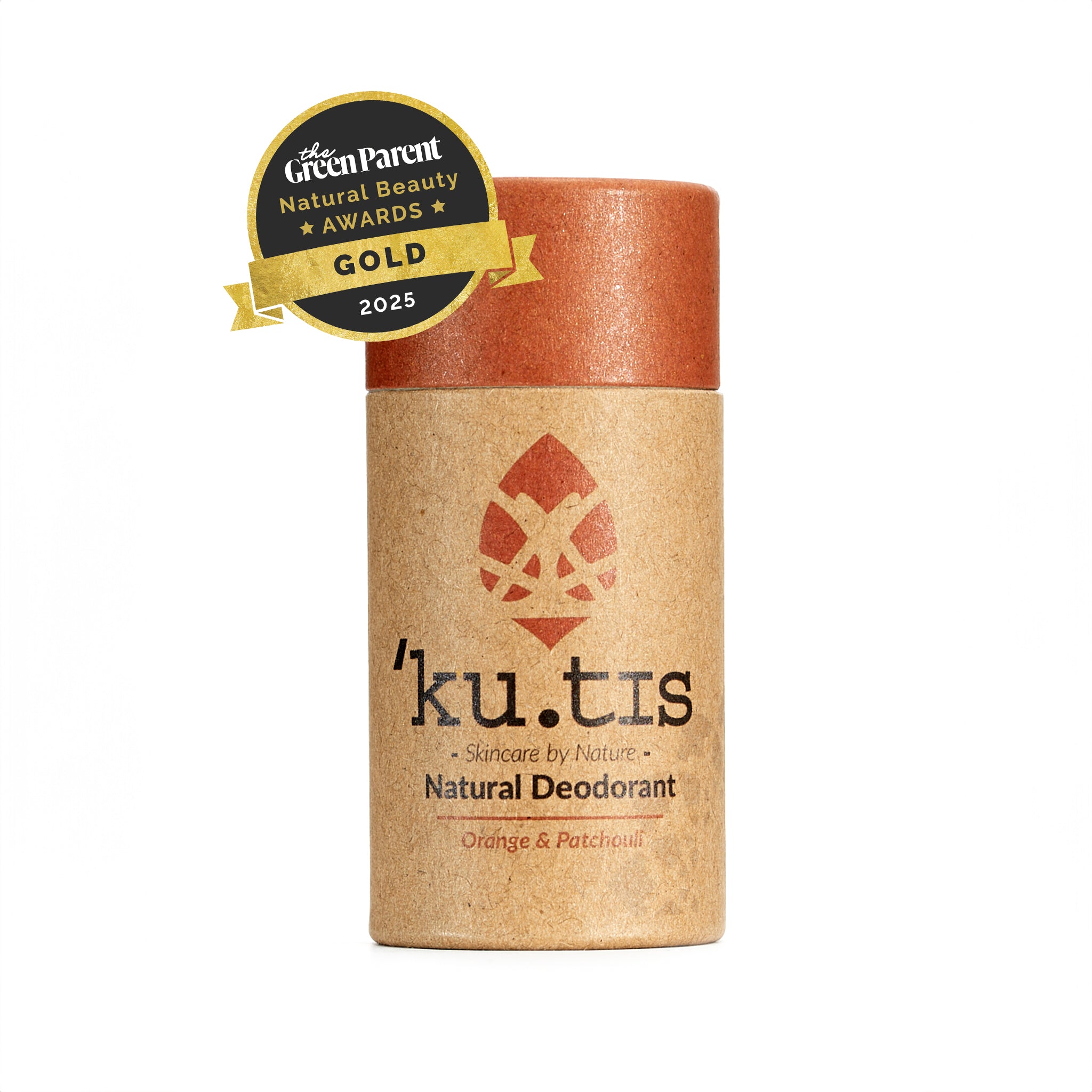 Kutis natural deodorant with a gold award badge on a white background