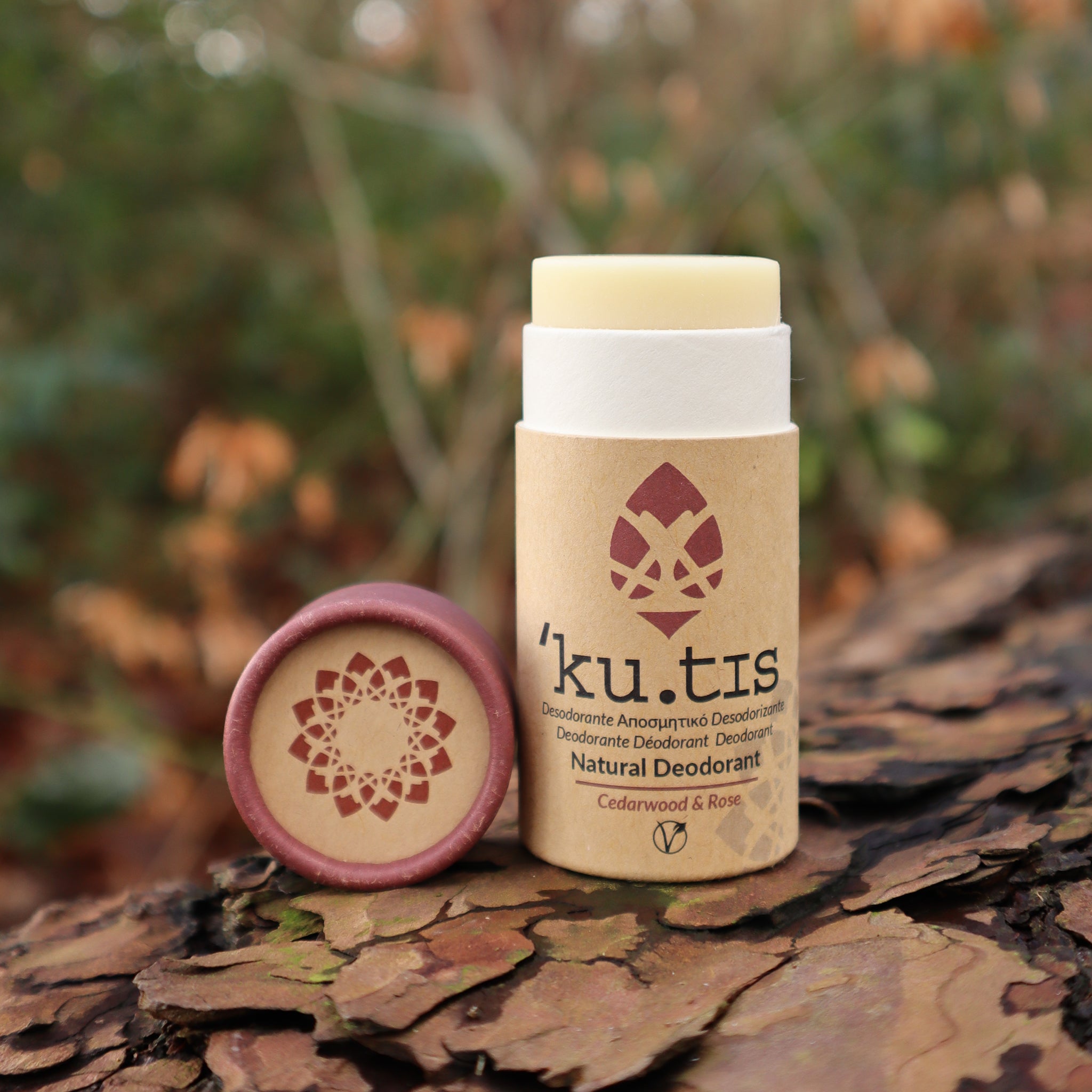 solid natural deodorant stick in a cardboard tube