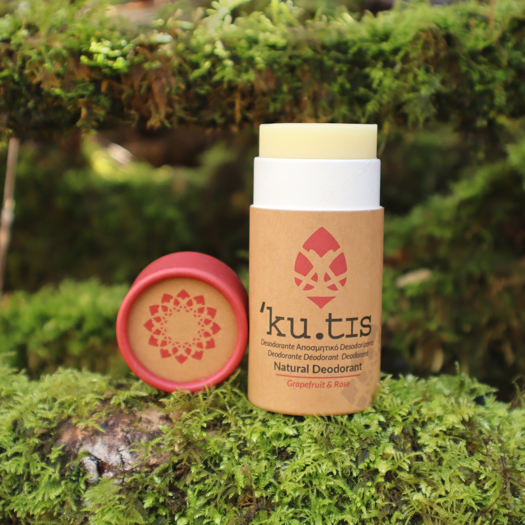 solid natural deodorant stick in a cardboard tube