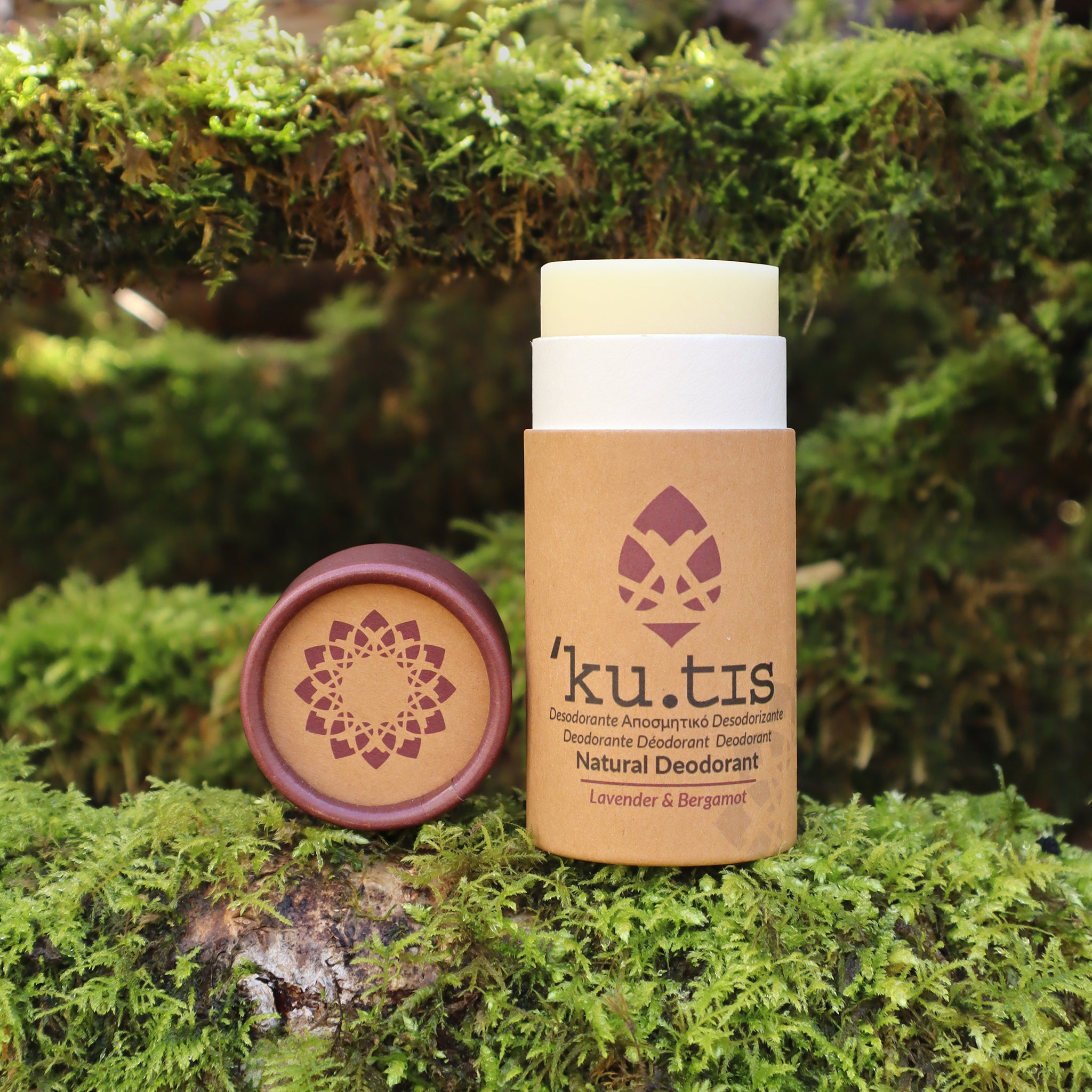 solid natural deodorant stick in a cardboard tube